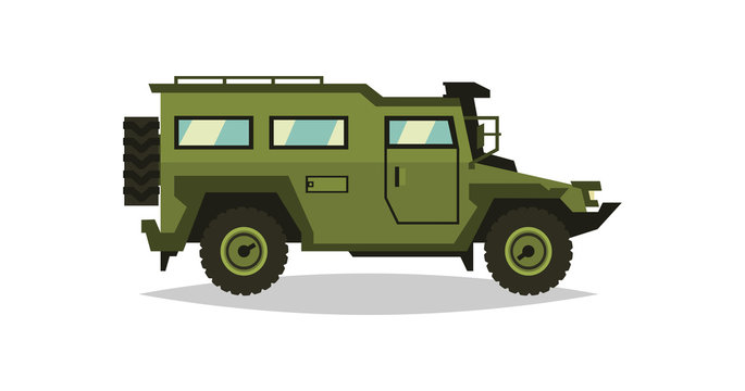 Armored car. The car involved in the fighting. Transportation soldiers. Special military equipment. Diesel. Vector illustration. flat style