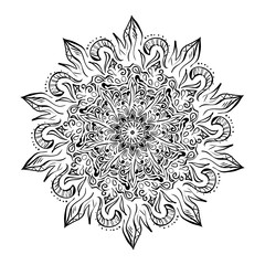 Mandala. Round Ornament Vintage decorative elements. Blak and white.