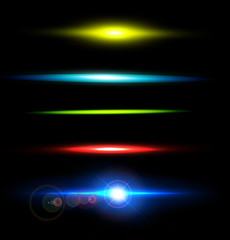 Collection of beautiful bright lens flares. Lighting effects of flash.