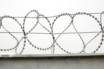 Wall with razor wire in Winter