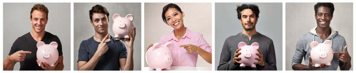 People group with piggy bank.
