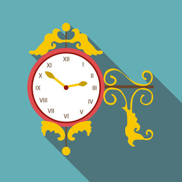 Street clock icon. Flat illustration of street clock vector icon for web