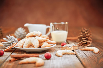 Vanilla cookies on table with white sugar - 129352023