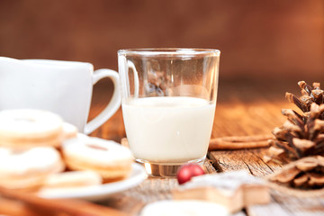 Christmas cookies and glass of milk