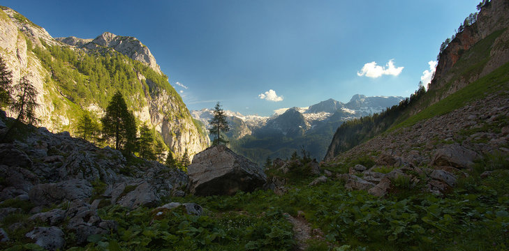 Panoramic view of the carstic mountain valley, Berchtesgaden National Park