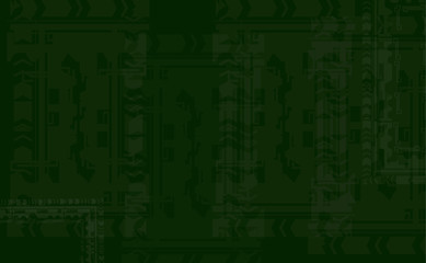 vertical and horizontal abstract geometric shapes on a green bac