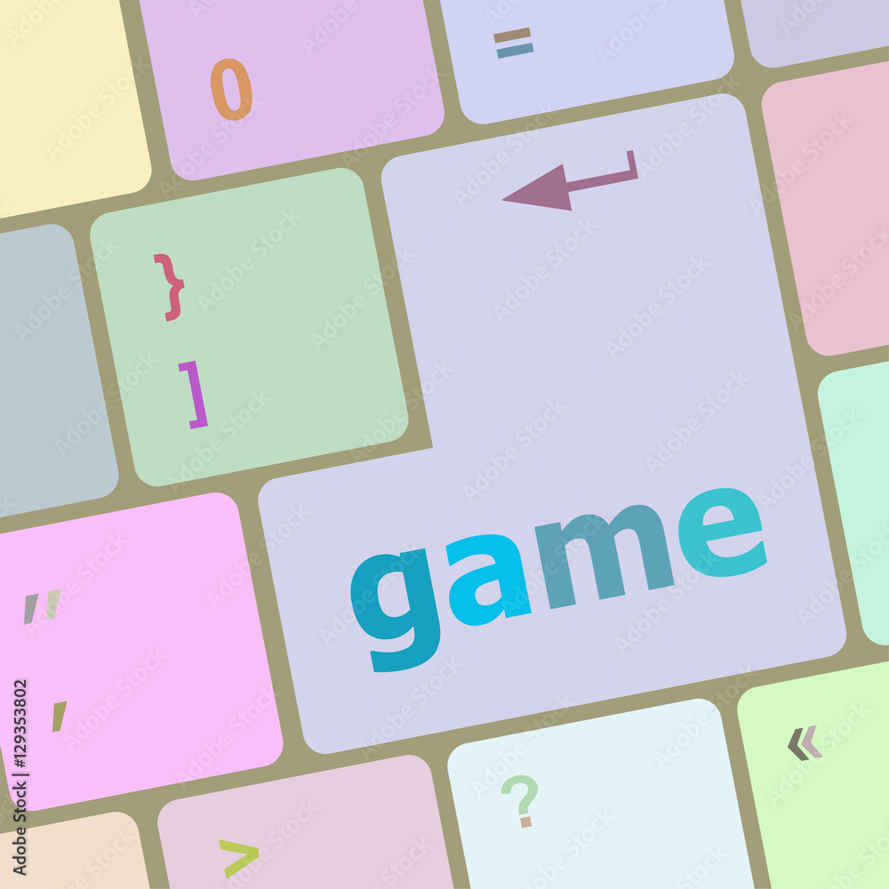 Poster computer keyboard with game key - technology background