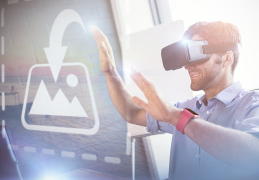 User in Business Attire with VR Goggles Mockup 2