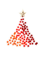 Fototapeta na wymiar Christmas tree with stars on white background for greeting card