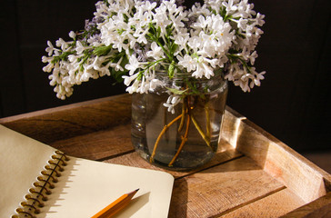 White lilac, notebook and pencil 5