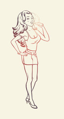 Vaping girl line poster. Beautiful girl with electronic cigarett