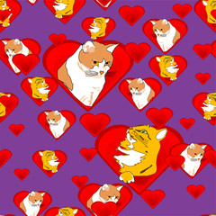 Hearts with Cats in Love Pattern