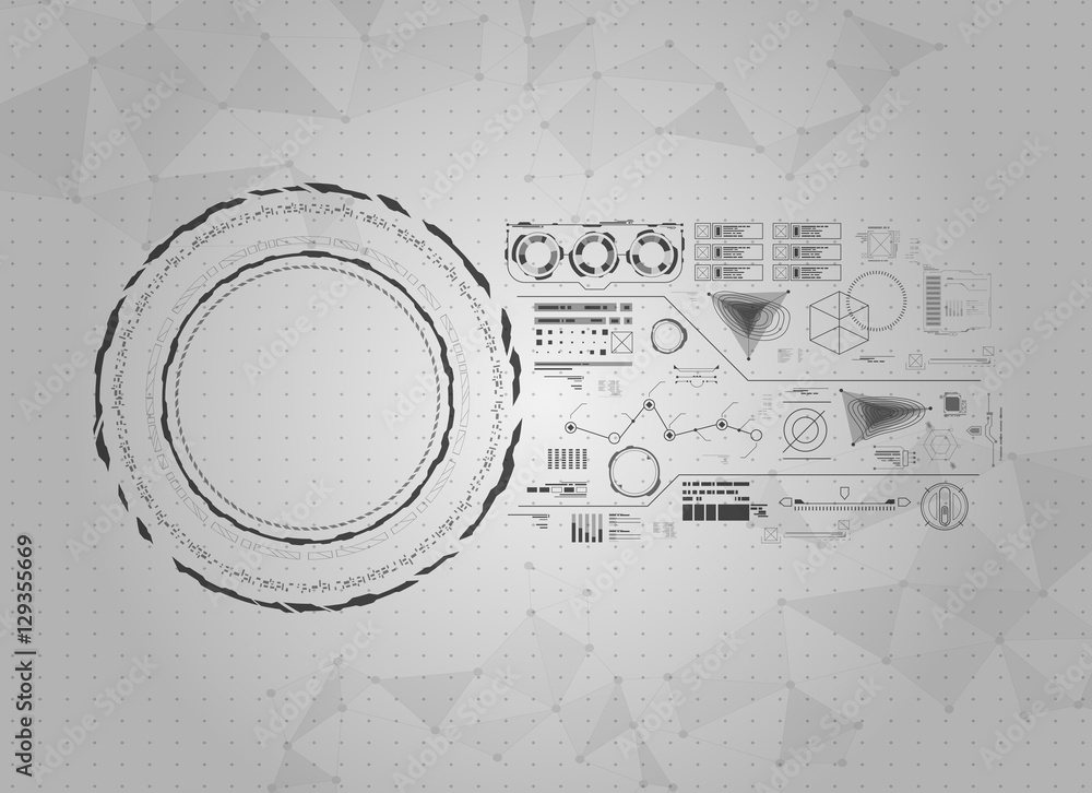 Poster set of black and white infographic elements. futuristic user interface hud