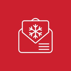 envelope email postcard card letter xmas christmas snowflake thin line outline white on red vector icon