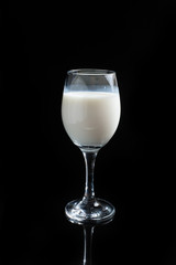 milk in grass on the black background.