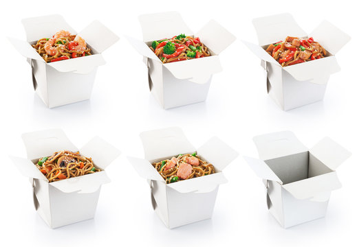 Chinese food collection isolated on white background.