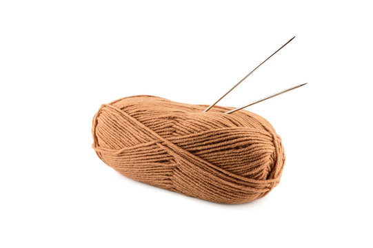 Brown yarn clew with spoke isolated on white