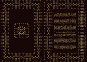 Golden frame with logo in A4 format for restaurant menu, flyer, greeting card, brochure and any other decoration. Vector illustration