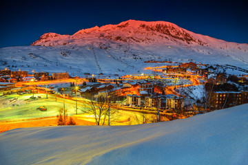 Amazing sunset and ski resort in the French Alps,Europe