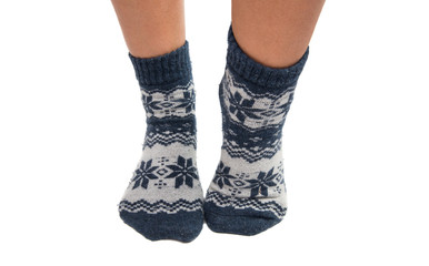 Winter socks on his feet