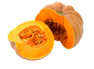 Fresh orange pumpkin isolated on white background.