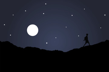 Obraz na płótnie Canvas Man Walking at Night Silhouette Illustration