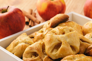 Sweet bread buns with apple filling.