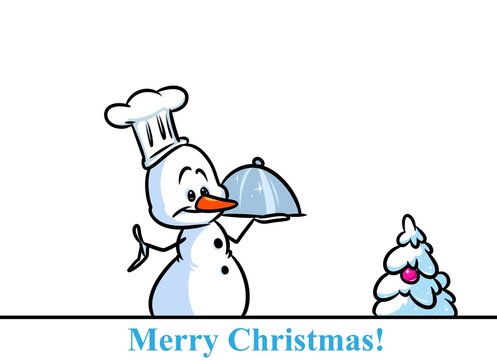 Christmas snowman character chef cooking cartoon illustration isolated image