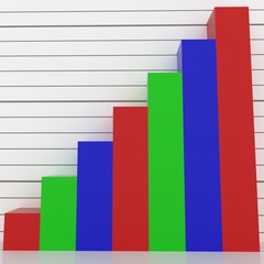 A 3D rendered graph with red, green and blue bars.