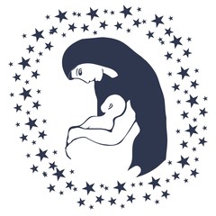 Mary holding baby Jesus. Nativity scene. Vector illustration.