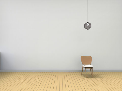 Modern Room Chair wooden with wall Contemporary on Background