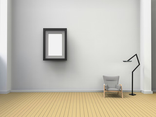Living Room Art Frame Modern and chairs in white wall and Minimal style / Display - gallery