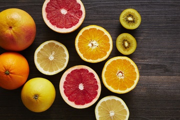 Fototapeta na wymiar varitety of fruits with lot of vitamin c