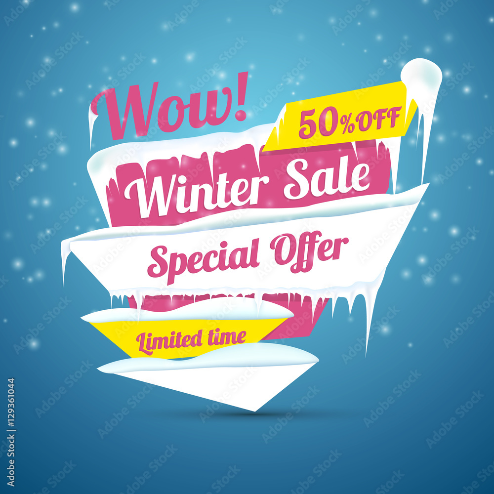 Sticker Winter sale poster. Discount sticker. Special offer vector. Advertisement tag.