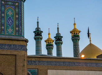 Minarets of Fatima Masumeh Shrine in Qom city in Iran
