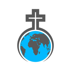 Fototapeta premium Christian Cross with Globe Earth. Vector illustration