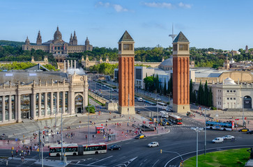 Naklejka premium Panoramic view on placa Espanya in Barcelona, Spain