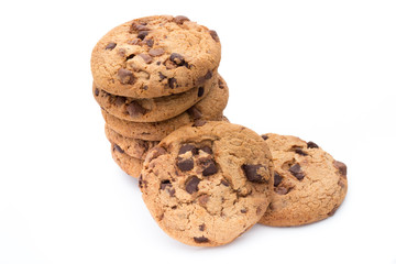 Chocolate chip cookies isolated on white background.
