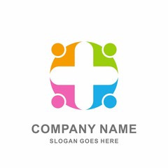 Medical Pharmacy Geometric Cross Team Group Community People Business Company Stock Vector Logo Design Template