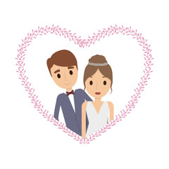 Couple of newlyweds frame decorative vector illustration design