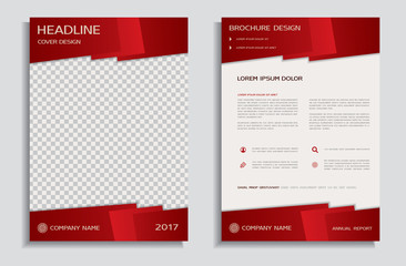 Flyer design template - brochure with red polygonal background, front and back page 