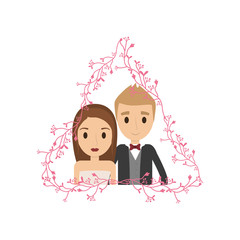 Couple of newlyweds frame decorative vector illustration design