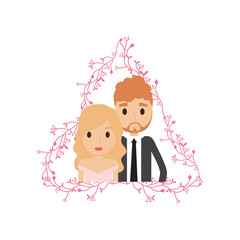 Couple of newlyweds frame decorative vector illustration design