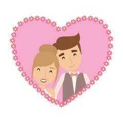 Couple of newlyweds frame decorative vector illustration design