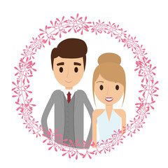 Couple of newlyweds frame decorative vector illustration design