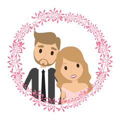 Couple of newlyweds frame decorative vector illustration design