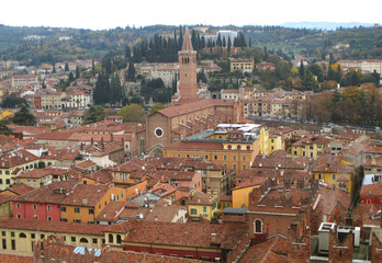 Stunning Rooftop View of Verona Old Town, Northern Italy 