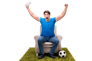 Man watching football isolated on white