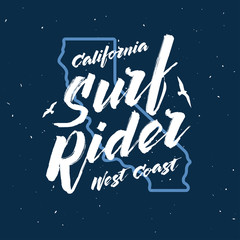 Surf rider lettering poster. Vector vintage illustration.