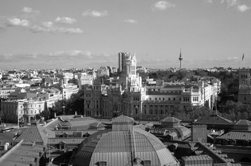 Fototapeta na wymiar Stunning View of the City Centre of Madrid, Spain Monochrome Picture